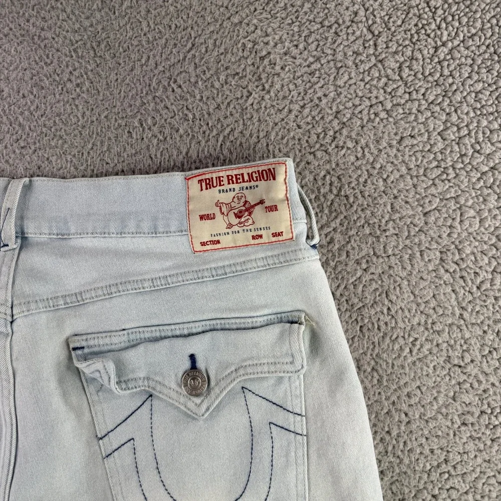 True Religion Shorts Mens 34 Light Wash Blue Rocco SN Stretch Denim Flap‎ Pocket